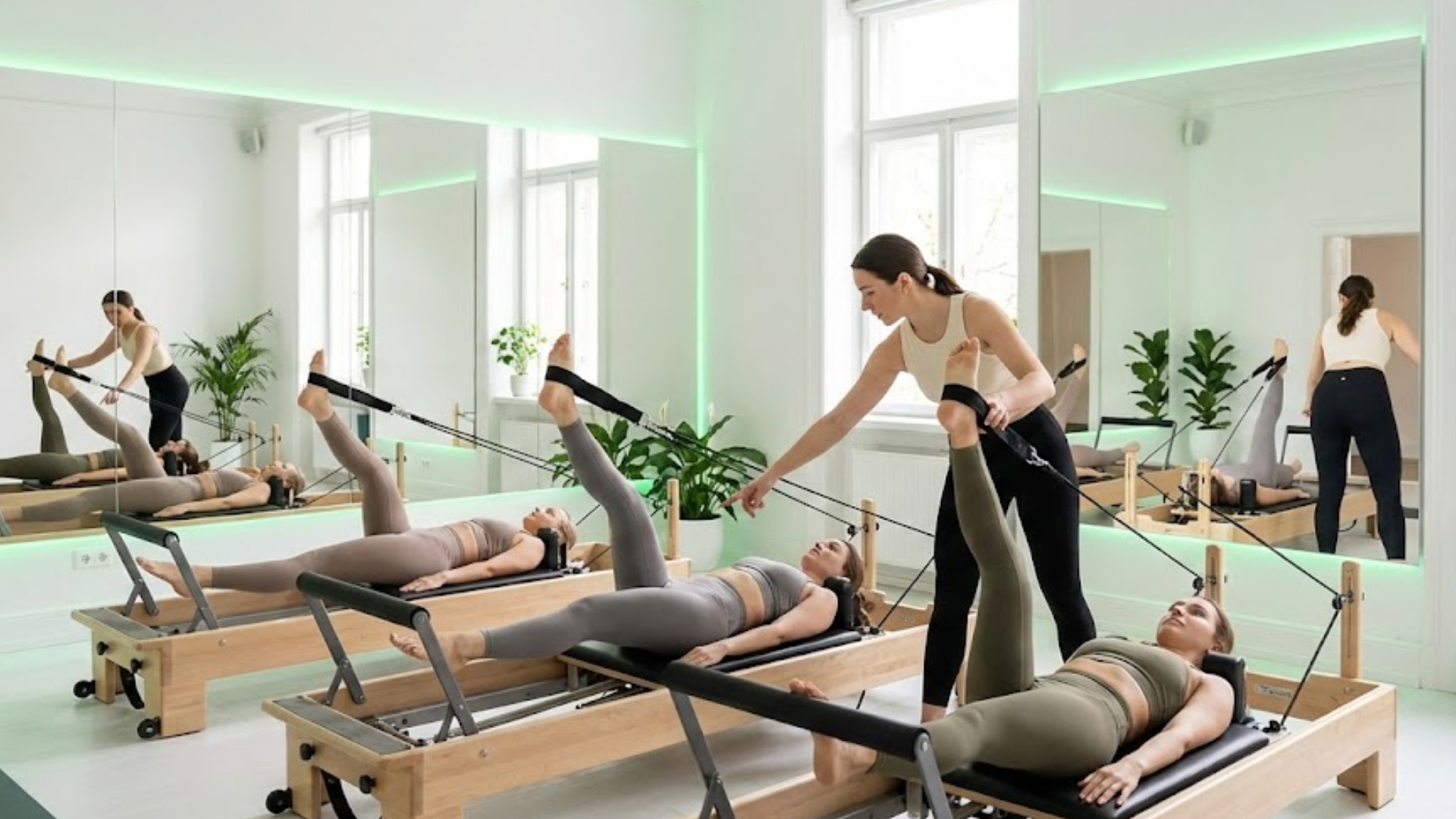 Athlete performing reformer workout during premium Las Vegas Pilates conditioning session