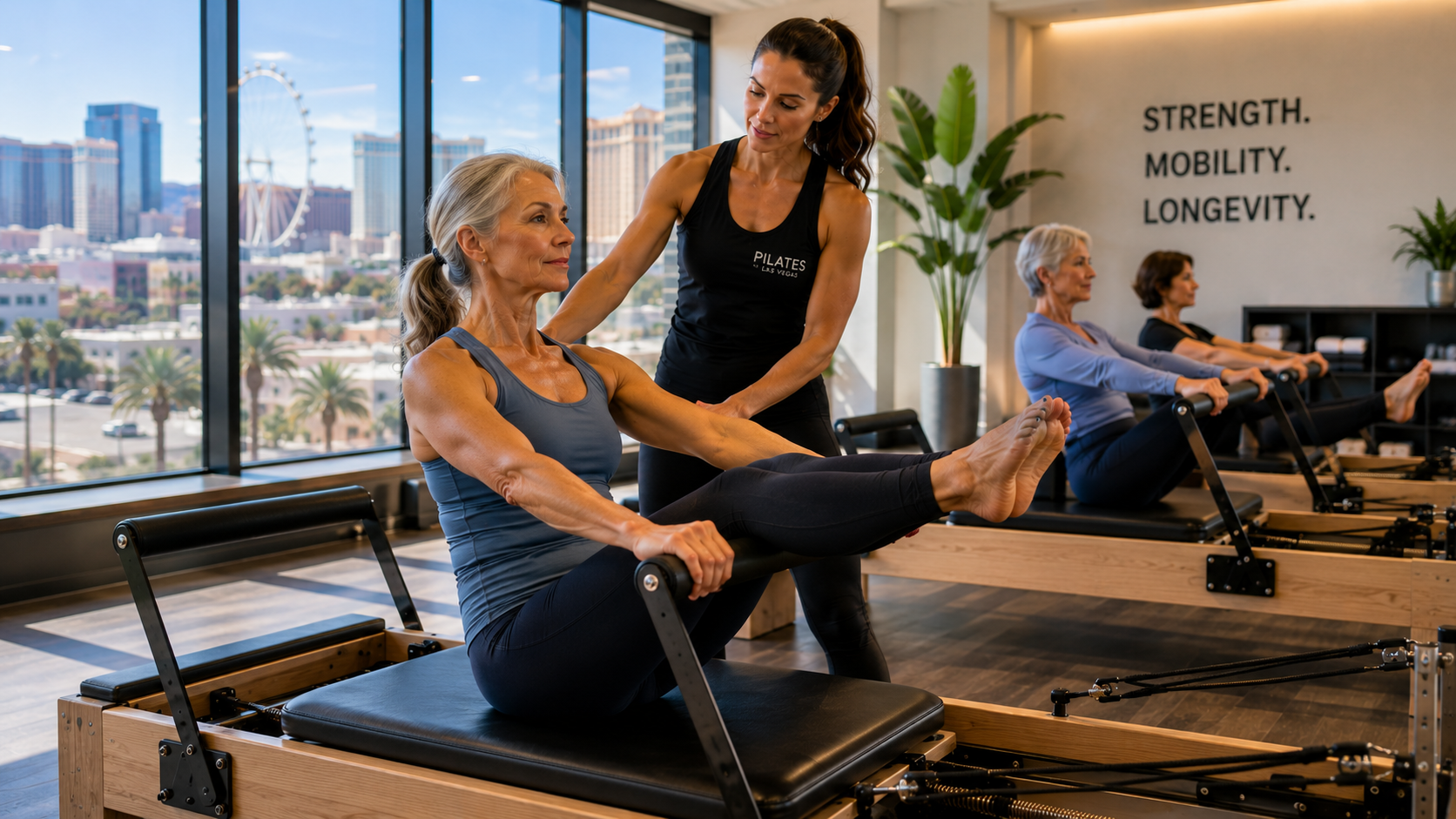 Pilates Studio Las Vegas offering reformer training for longevity, strength, balance, and healthy aging