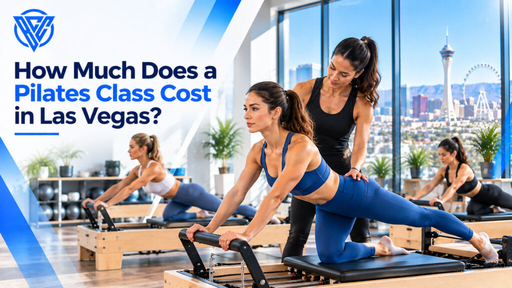 Pilates class cost in Las Vegas explained through a reformer Pilates session with an instructor guiding a client.