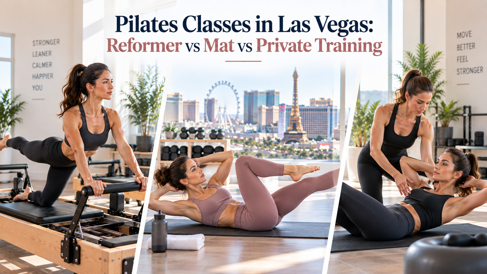 Pilates classes in Las Vegas featuring reformer Pilates, mat Pilates, and private training sessions with instructors.