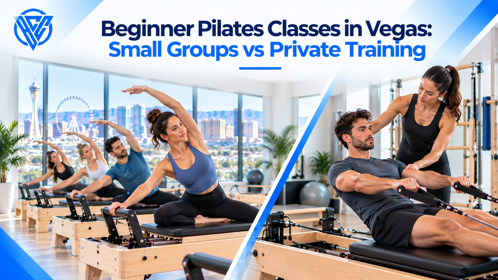 Beginner Pilates classes in Vegas comparing small-group reformer workouts with personalized private Pilates training.
