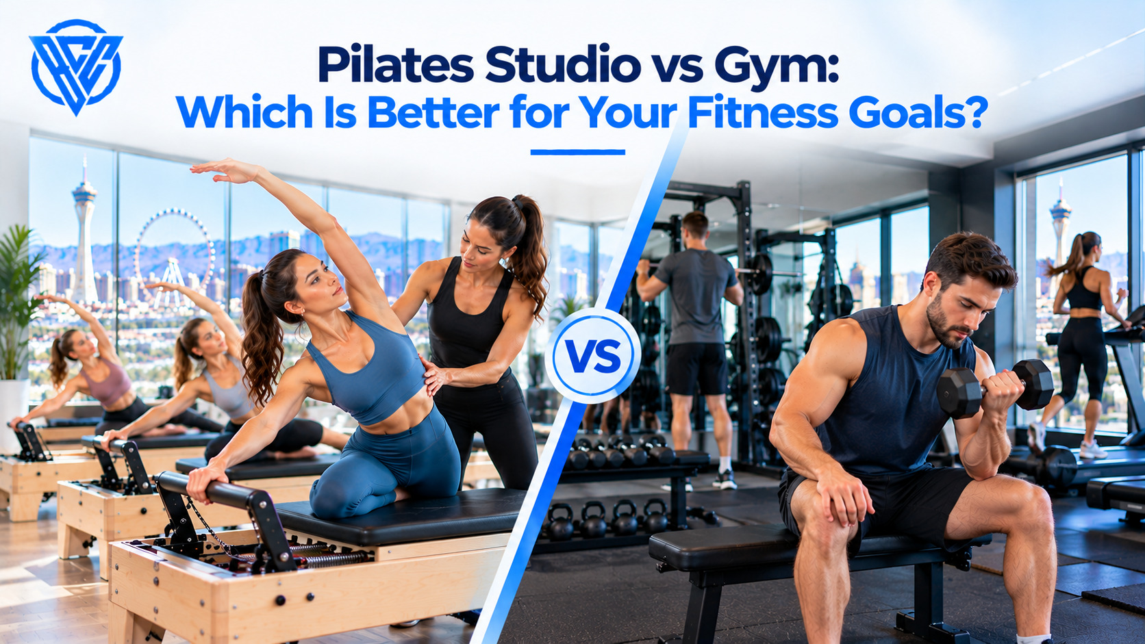 Pilates studio vs gym comparison showing instructor-guided reformer Pilates exercises and traditional strength training with weights.