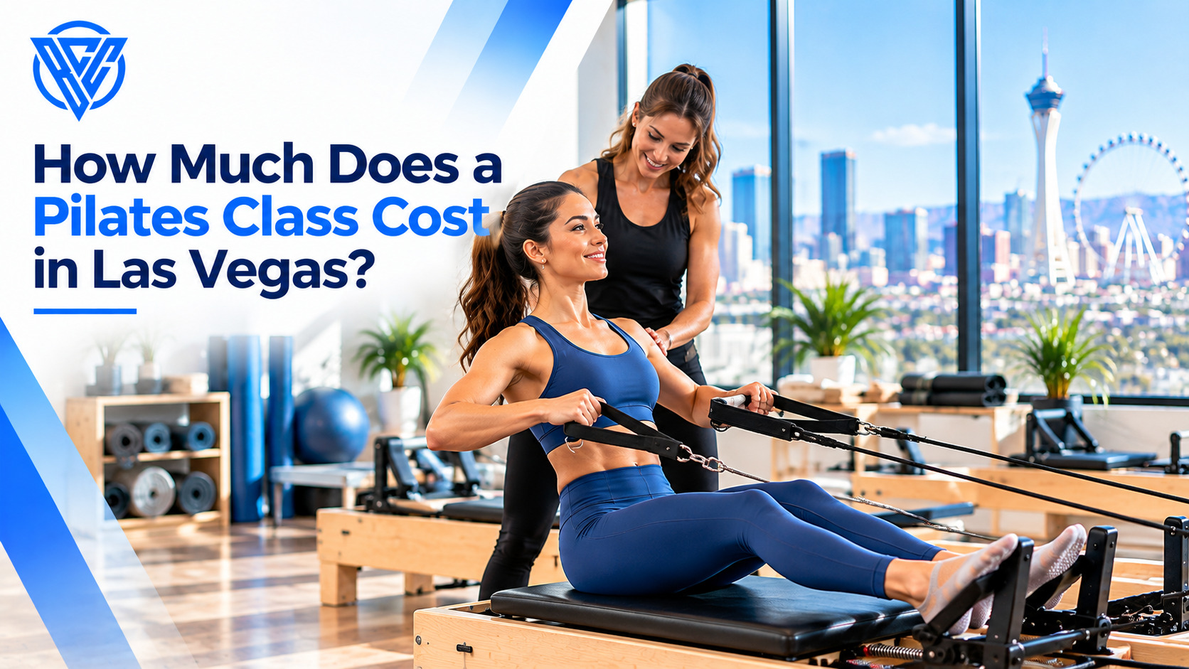 Pilates class cost in Las Vegas explained through a reformer Pilates session with an instructor guiding a client.