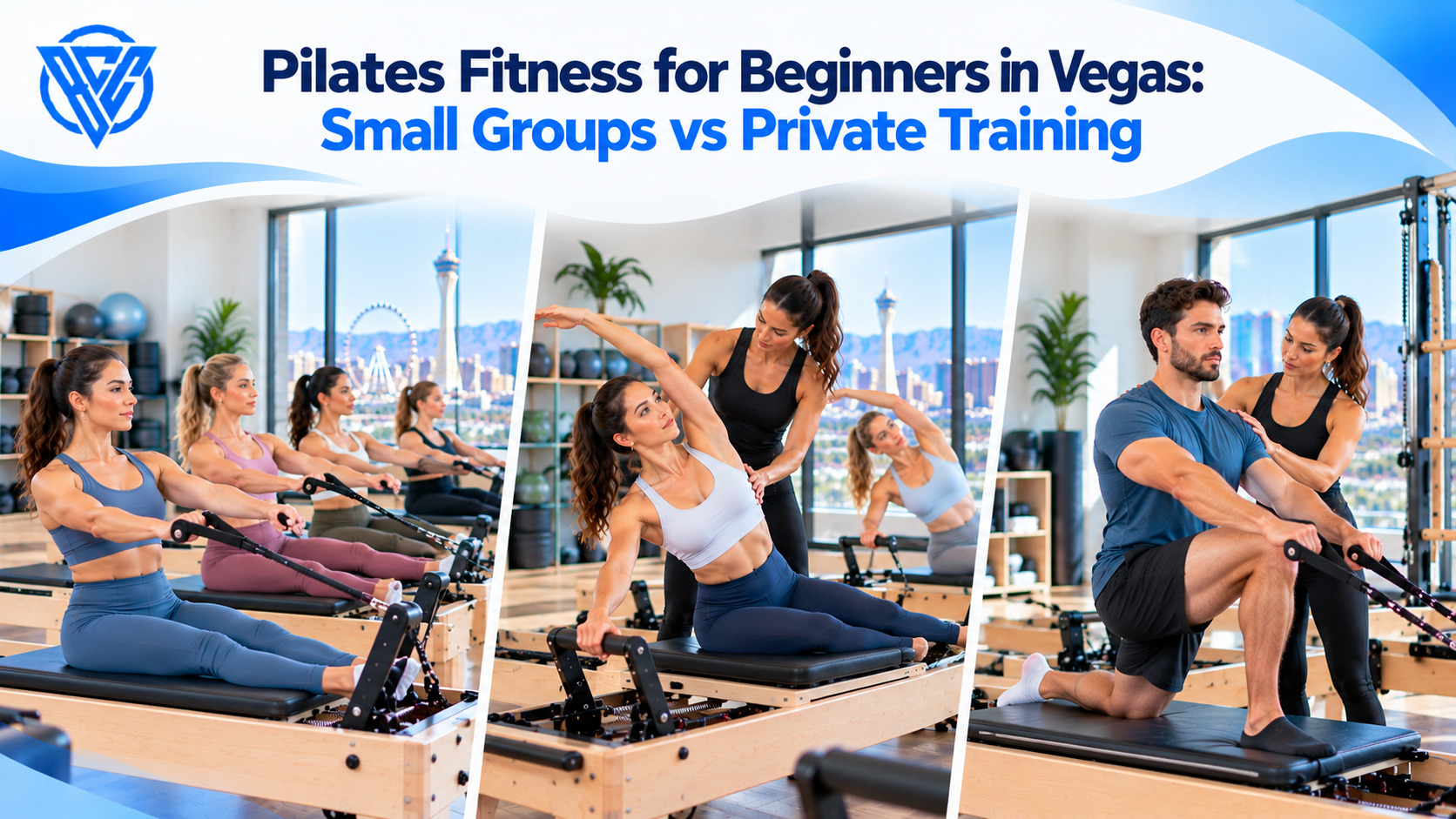 Beginner Pilates classes in Vegas comparing small-group reformer workouts with personalized private Pilates training.