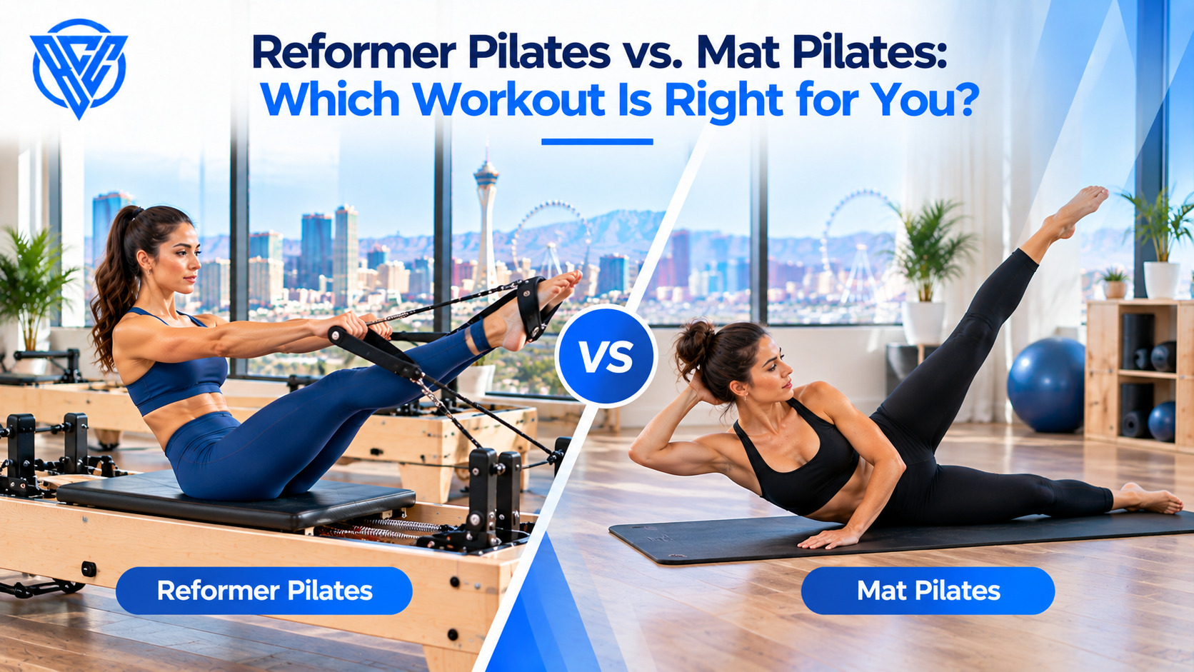 Reformer Pilates vs mat Pilates comparison showing reformer machine exercises and mat-based workouts for strength, flexibility, and core stability.
