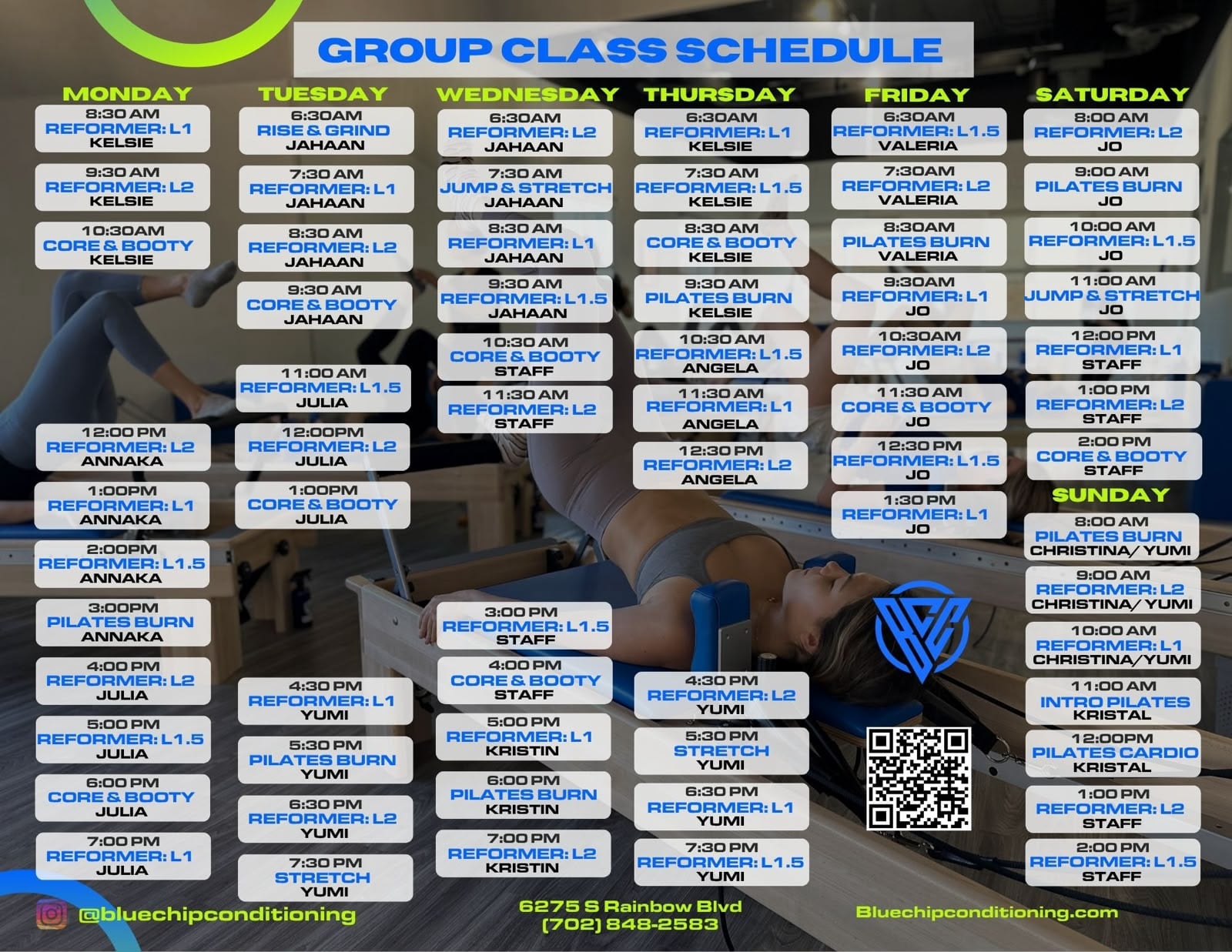 Blue Chip Conditioning group Pilates class schedule, Las Vegas